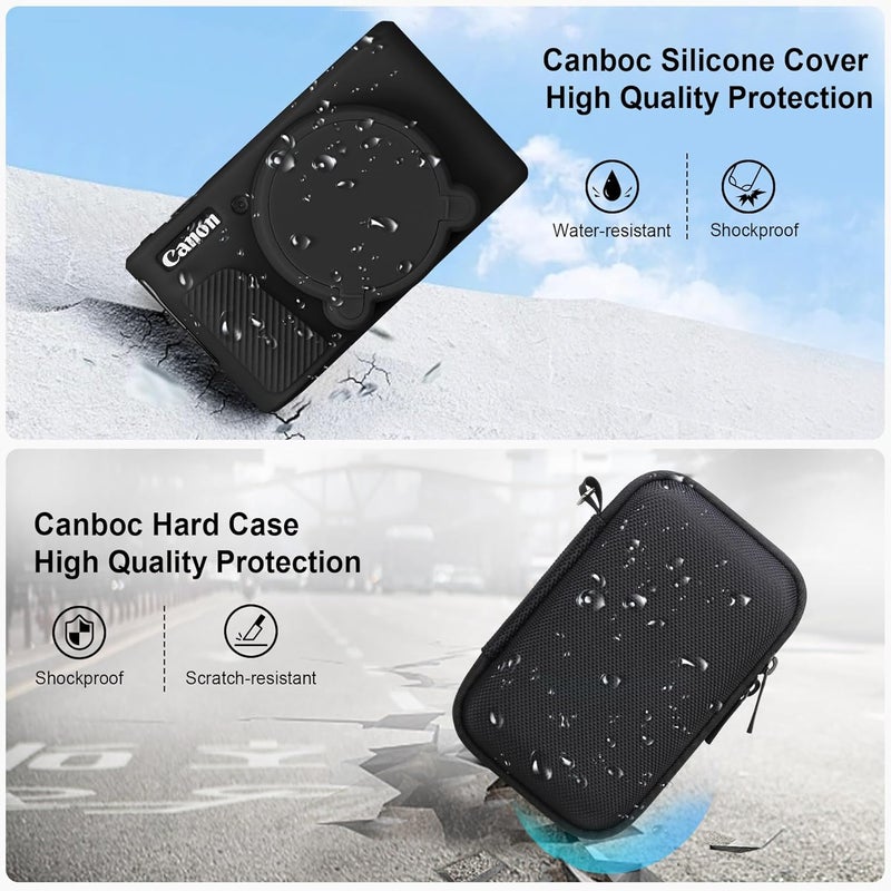 Canboc Case for Canon PowerShot SX740/SX730, Hard Carrying Case + Soft Silicone Protective Cover with Removable Lens Cover, Black - Image 4